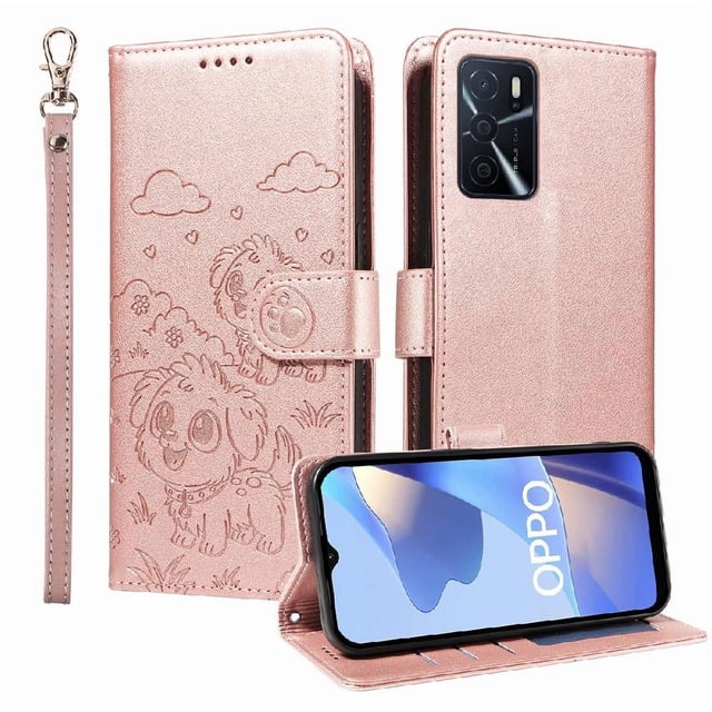 Funda Cartera GANGXUN con Diseño de Perrito en Relieve para OPPO A54 4G/A54s , Protección 360° con Ranuras y Correa Desmontable