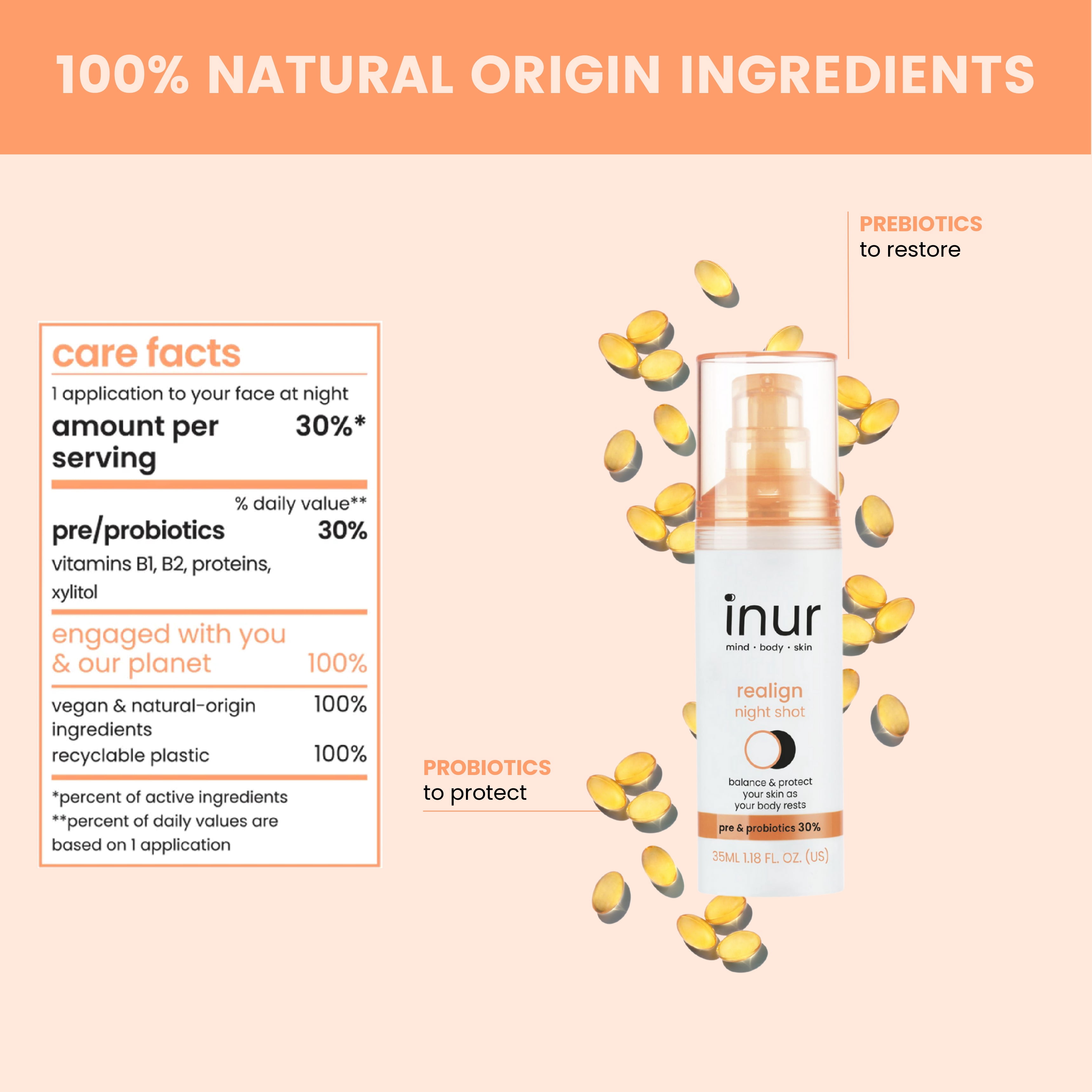 Inur Realign Prebiotics & Probiotics Night Serum, Balancing Treatment, Unified & Even Tone, 1.18 fl oz