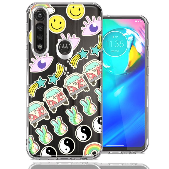 MUNDAZE For Motorola Moto G Power 70's Yin Yang Hippie Happy Peace Stars Design Double Layer Phone Case Cover
