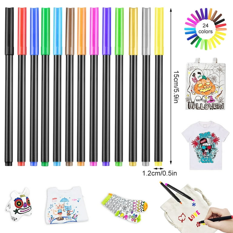 24 Colors Paint Marker Pens 24 Textile and Fabric Markers Washable