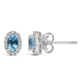 thumbnail image 3 of 10K White Gold 5x3 MM Oval Blue Topaz and Diamond Halo Stud Earrings (I-J Color, I1-I2 Clarity), 3 of 6