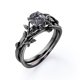 thumbnail image 4 of JeenMata Anillo de Bodas Solitario con Hojas y Enredaderas Cuarzo Rutilado Negro de Talla Redonda de 0,5 TCW; Baño de Oro Negro de 18 K sobre Plata, 4 of 6