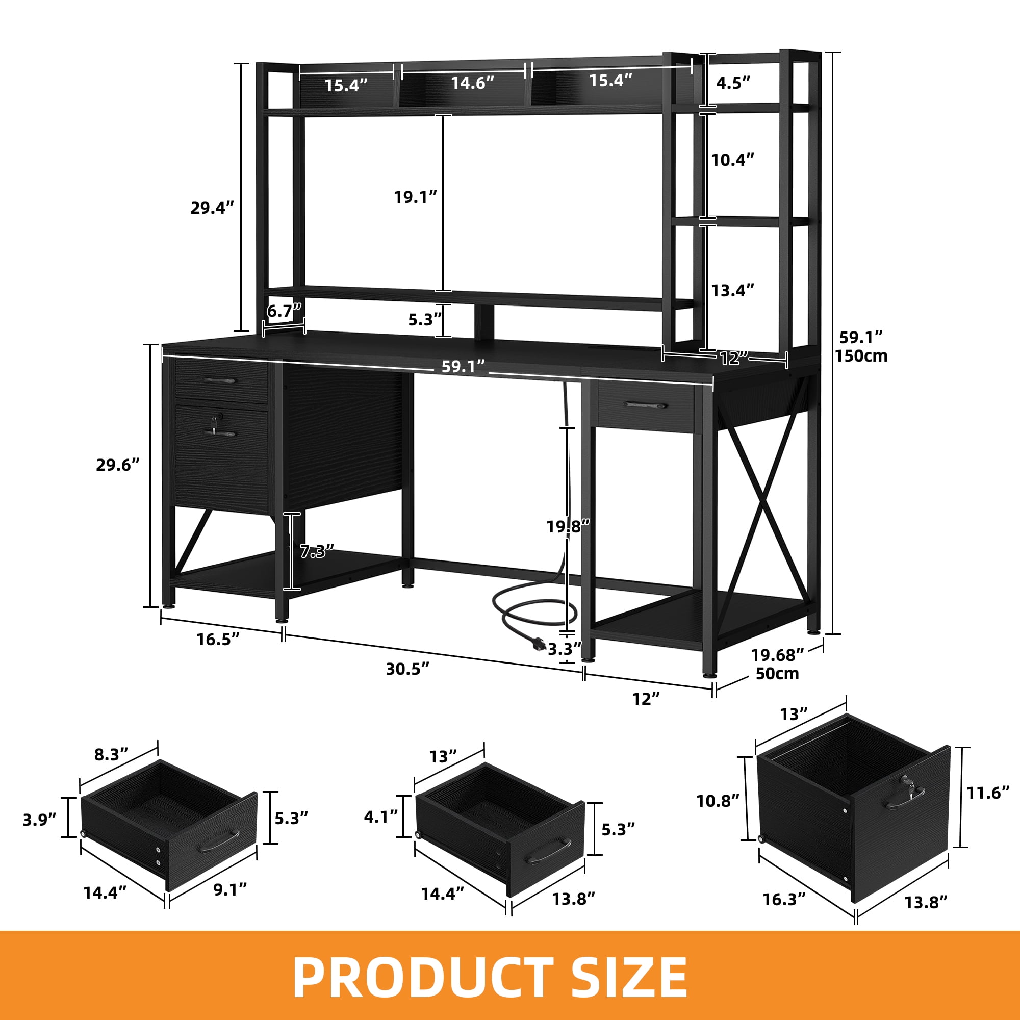 Uforic Computer Desk with Hutch& Led Light, Gaming Desk with Power Outlets, Home Office Desk, Black