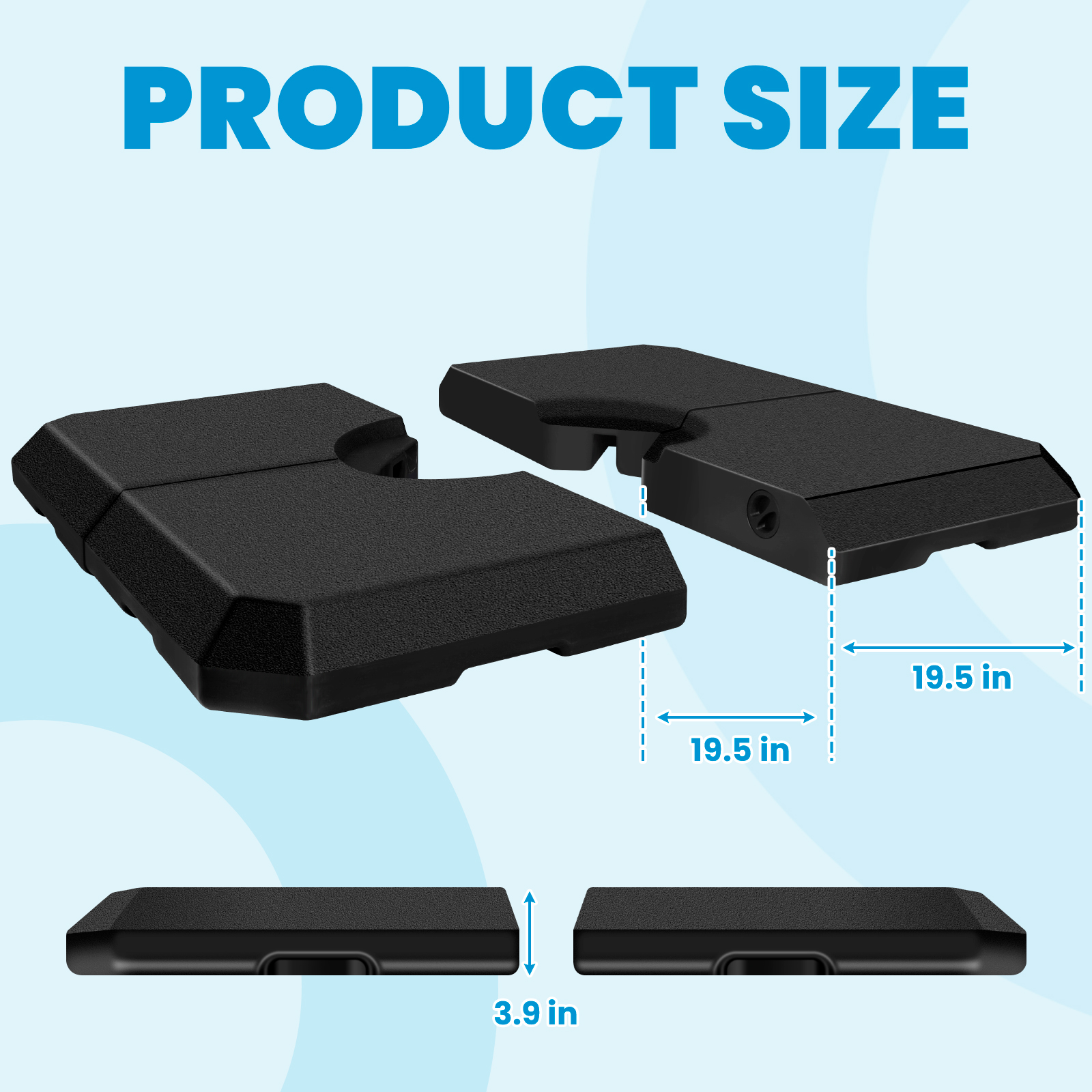 4Pcs 353 lbs Cantilever Offset Patio Umbrella Base, Water & Sand Filled Heavy Duty Outdoor Umbrella Base, Square Umbrella Base Plate Set with Easy-Fill Spouts, Black