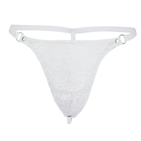 FUNUONY Big Sale! Mens Underwear Briefs Panty Lace T-Back Sleepwear Mesh Men s Panties Brief White Xl