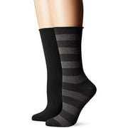 Hue Women's Tweed Stripe Boot Sock 2 Pk, Black, One Size