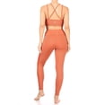 thumbnail image 3 of 2-Piece Sports Set Rib Knit Bra Top With Mesh Trim  Overlap Waist Legging With Mesh Panels  Pockets - Rust, 3 of 5