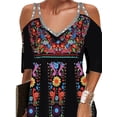thumbnail image 3 of ORQ Retro Print Ethnic Casual A-Line Pullover Short Women Summer Dress, 3 of 4