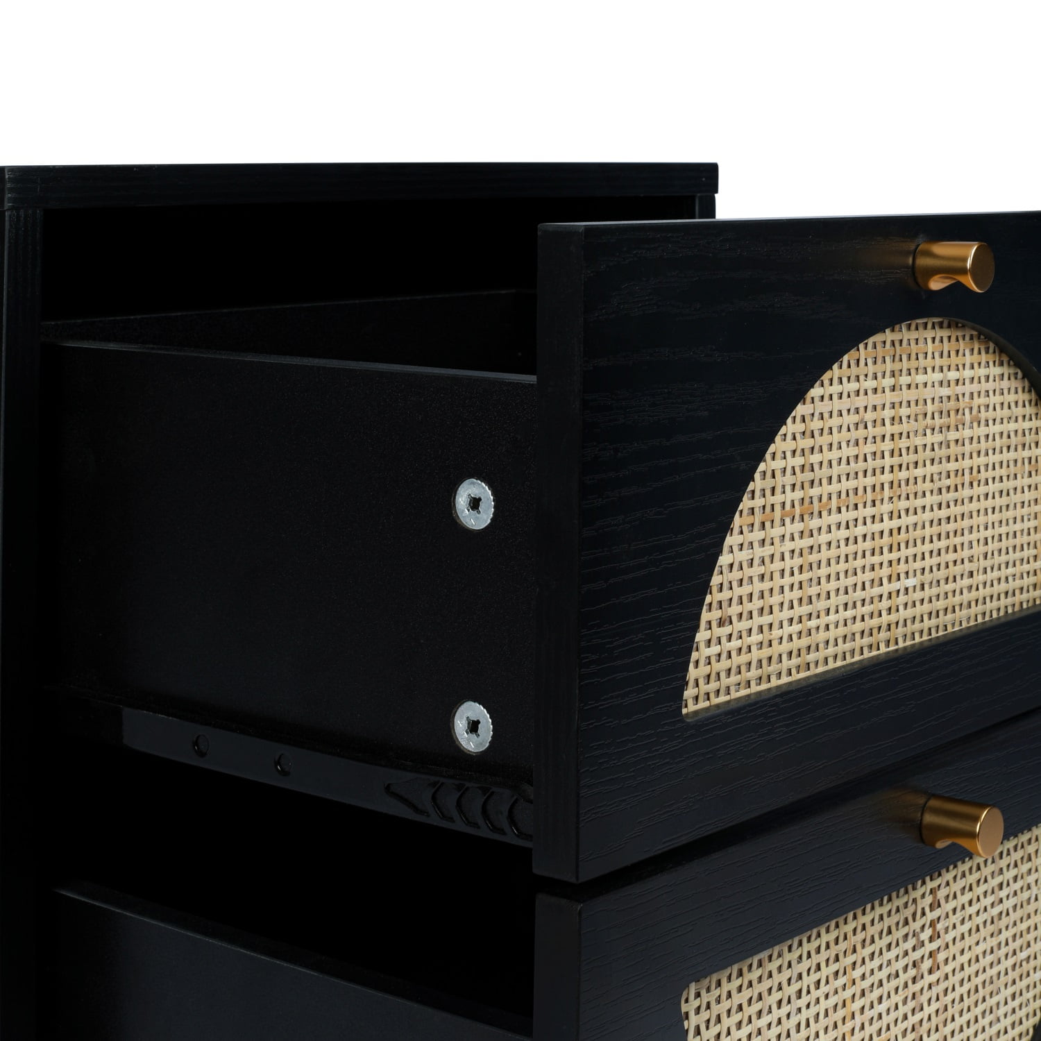 YYAo 1Pcs Nightstand, Bedside Table with 2 Natural Rattan Drawer & Metal Legs, Nightstand Side Table for Bedroom, Black YYAo 1Pcs Nightstand, Bedside Table with 2 Natural Rattan Drawer & Metal Legs, Nightstand Side Table for Bedroom, Black