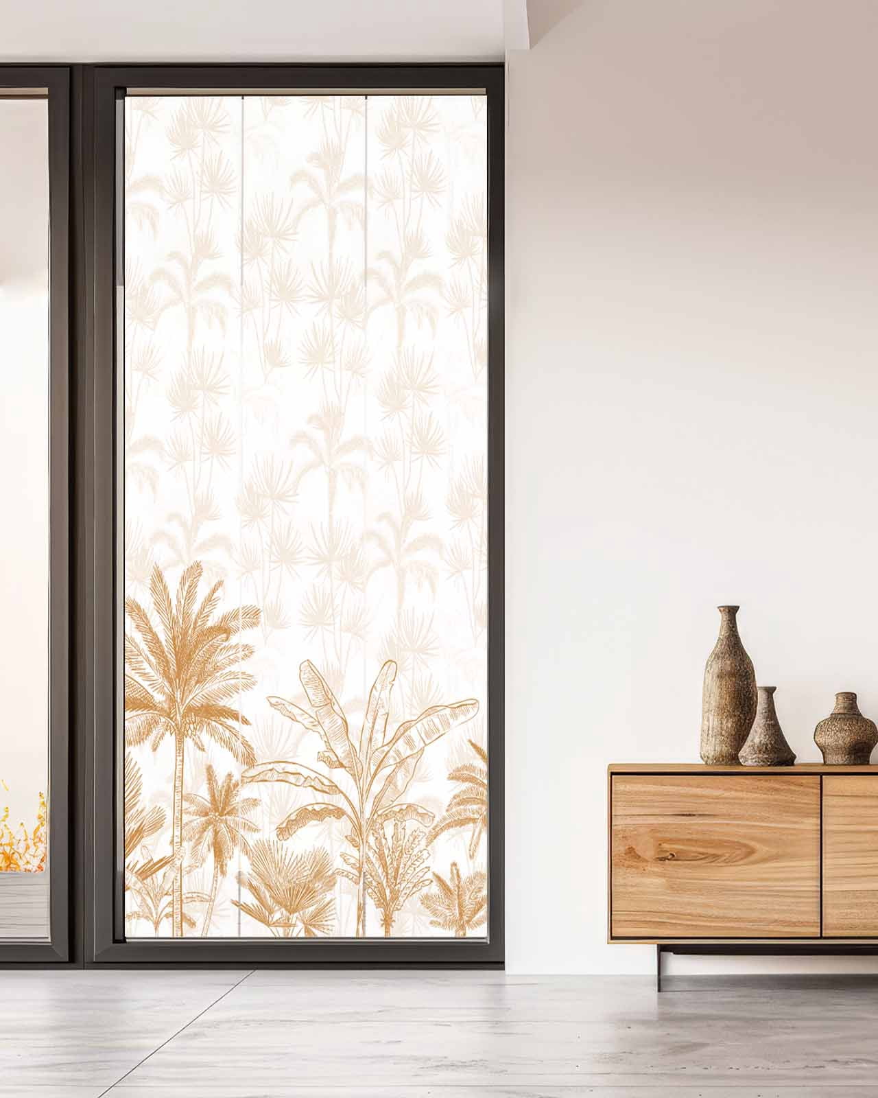 Window Privacy Film, Orange Tropical Palm Tree UV Sun Blocking Window Tint Film Heat Control One Way Blackout Window Film, Summer Botanical Monstera Plants Non Adhesive Static Cling 35.4x78.7 In