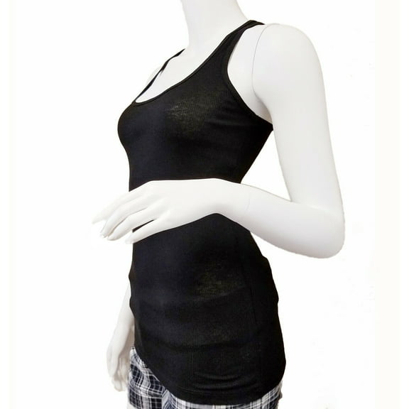 Basic Ribbed Stretchy_Racerback_Plain Long Tank Top_Muscle Shirt