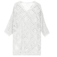 thumbnail image 6 of Kilaqueen Womens Bohemian-Inspired Crochet Top Summer Casual Batwing Sleeve V-Neck Hollow Out Beach Cover-Up Plus Size Knit Pullover Swimsuit Coverups, 6 of 8