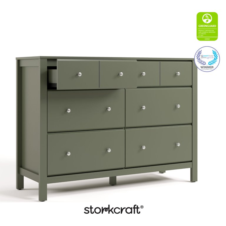 Storkcraft Horizon 6 Drawer Nursery Double Dresser, Olive