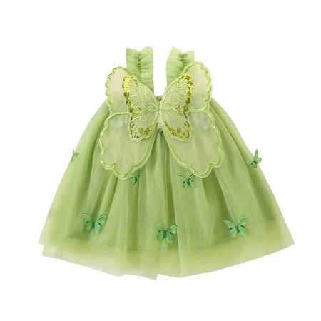

Toddler Baby Girl Summer Tulle Dress Sleeveless 3D Butterfly Wing Sleeveless A-Line Beach Wedding Party Dress