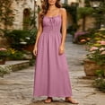 thumbnail image 4 of Hulanddfd Women's Dress Summer Camisole Ruched Front-Tie Button Cinched Waist Solid A-Line Maxi Dress Pink Size M, 4 of 8