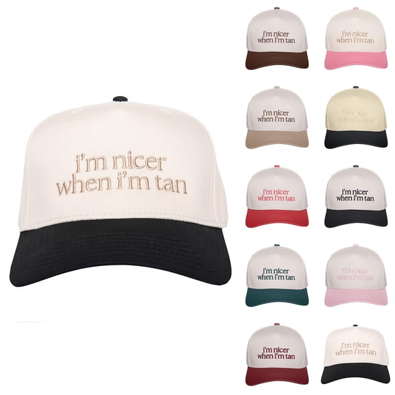 Helii Women Men Unisex Two Tone Mesh Trucker Cap Embroidered Baseball Hat I Am Nicer When I Am Tan Adjustable Snapback Summer Breathable Lightweight Outdoor Beach Sun Protection Hat