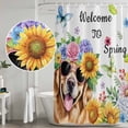 thumbnail image 4 of Spring Dog Shower Curtain Set - Extra Long 72" x 96" Washable Bathtub Curtain with 12 Hooks, Watercolor Botanical Floral Sunflower Waterproof Fabric Stall Shower Curtains for Bathroom/Bathtub Décor, 4 of 6