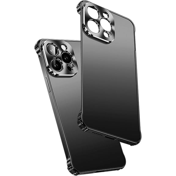 Compatible with iPhone 14 Pro Max Metal Bumper Case with Camera Lens Protector, Borderless Frameless Design, Slim Thin & Lightweight, Shockproof Anti-Scratch Case, for Women and Men (Black)