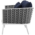 thumbnail image 3 of Contemporary Modern Urban Designer Outdoor Patio Balcony Garden Furniture Lounge Sofa, Fabric Aluminum, Navy Blue White, 3 of 5