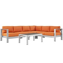Shore 5 Piece Outdoor Patio Aluminum Sectional Sofa Set - Silver Orange