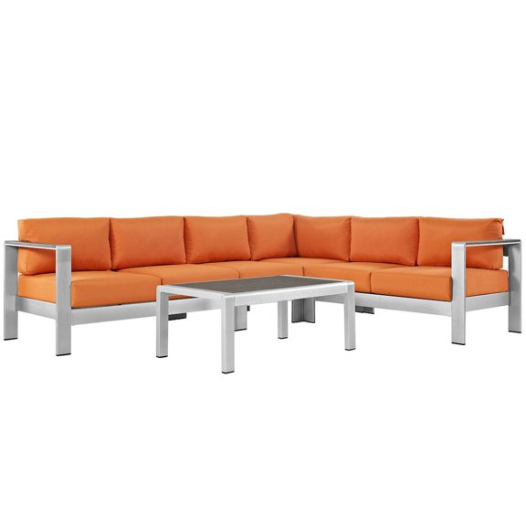 Shore 5 Piece Outdoor Patio Aluminum Sectional Sofa Set - Silver Orange