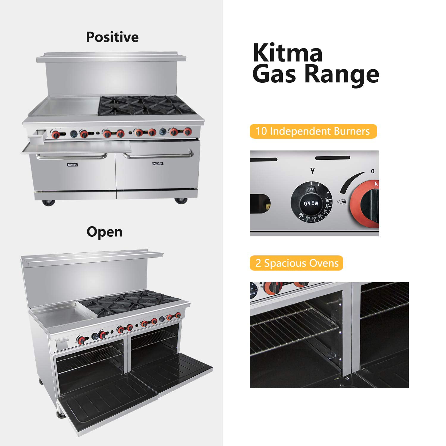 EASYROSE 60 Inch Gas Range 6 Burner Heavy Duty Ranges With Griddle,  Salamander & 2 Ovens, Commercial Range for Kitchen Restaurant - 276,000  BTU, ETL