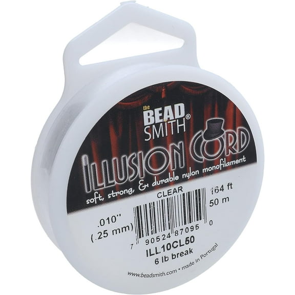 The Beadsmith Illusion Cord - Durable Nylon Monofilament - Clear Color, 0.254mm Diameter, 50-Meter Spool - Jewelry Making Cord for Creating Necklaces, Bracelets and DIY Crafts