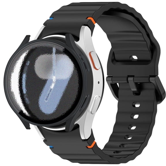 Pozyie Compatible with Samsung Watch 7 6 5 4 Watch Band 40mm with Screen Protector, 20mm Soft Silicone Sport Strap for Women Men, black- 40mm