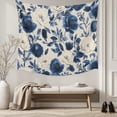 thumbnail image 5 of Navy Blue Beige Peony Tapestry for Bedroom Wall Hanging Tapestry, Vintage Floral Blossom Botanical Ceiling Backdrop Tapestries Poster Blanket Wall Decor for Teens Room Living Room Dorm 39" x 59", 5 of 8