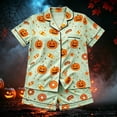 thumbnail image 2 of Halloween Pajamas Kids Size 7-8 Years Casual Homewear Short Sleeve Lapel Top with Shorts Soft Boys Pjs Green, 2 of 3