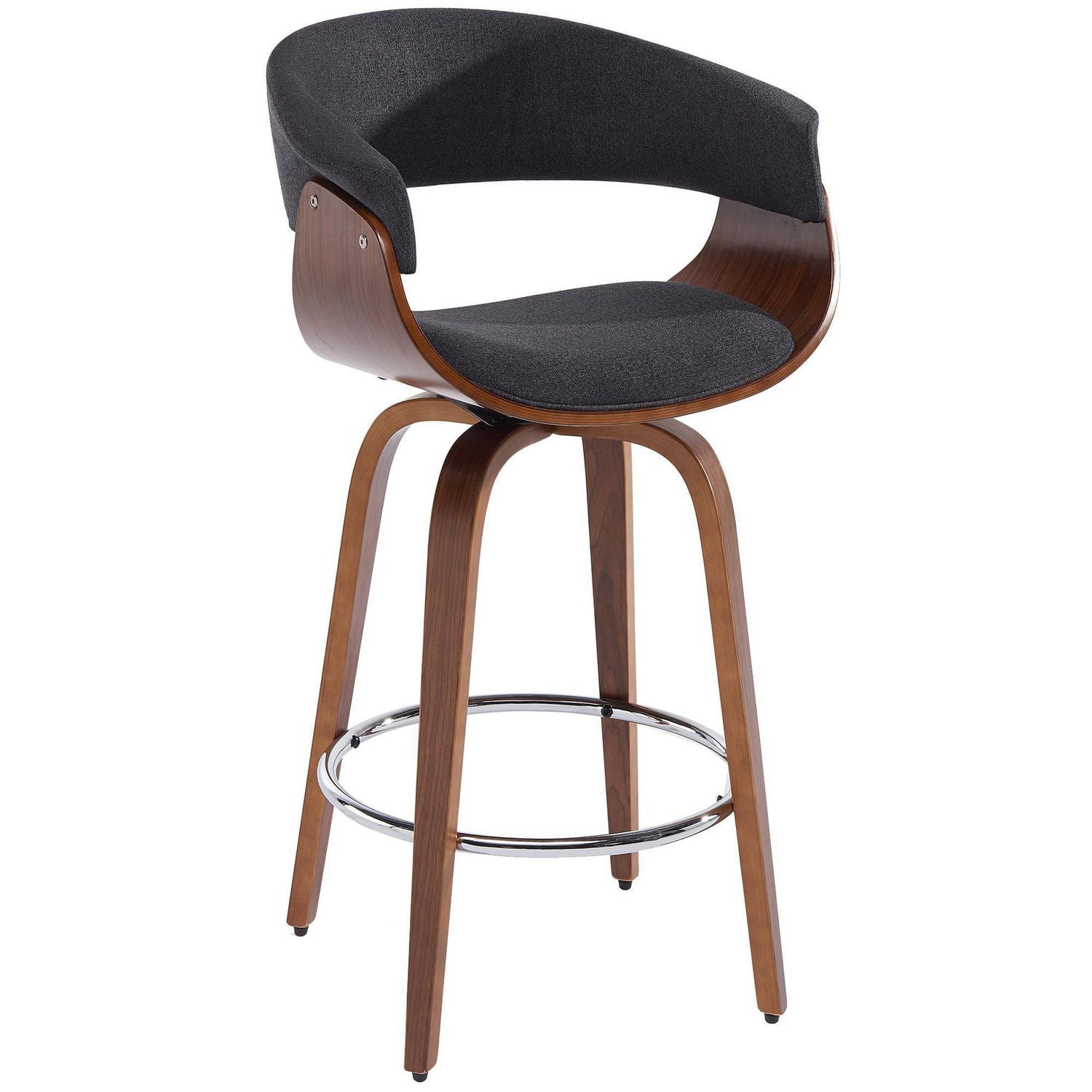 Mid-Century Fabric & Bentwood 26'' Counter Stool in Charcoal