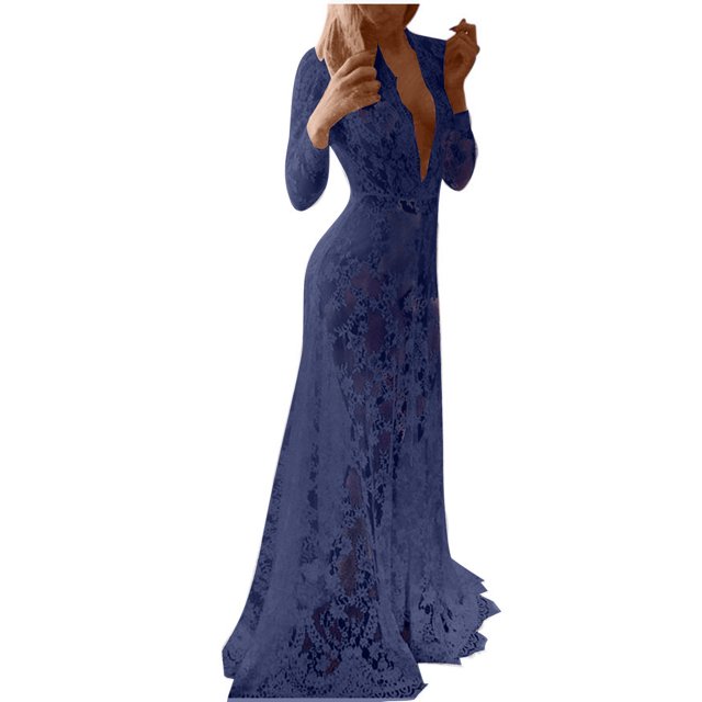 Puntoco Vestido De Mujer Con Encaje Y Pestañas, Manga Corta, Cuello Redondo, Azul Oscuro Xxxl,Regalos Para Mujer Joven