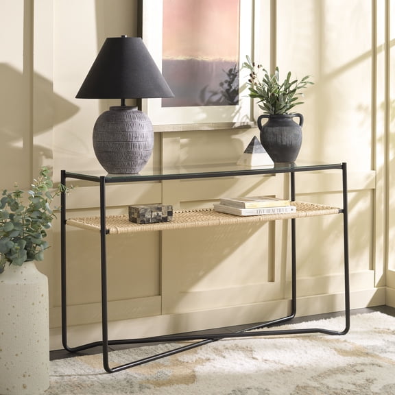 Safavieh Omaka Modern 1 Shelf Metal Console Table, Natural/Black