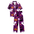 thumbnail image 5 of Kcolen Satin Halloween Pajamas Women Long Sleeve Pants, Women's Halloween Pajama Two Piece Sets Notch Collar Pumpkin Print Sleepwear,Purple,M, 5 of 5