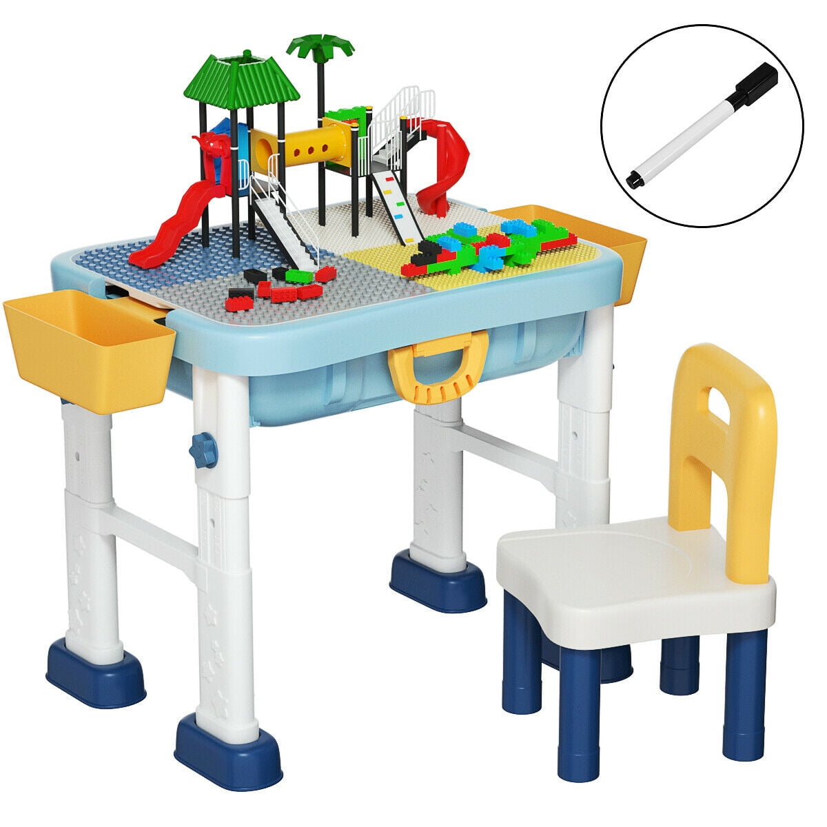 5 in 1 Kids Activity Table Set w/ Chair Toddler Luggage Building Block Table 