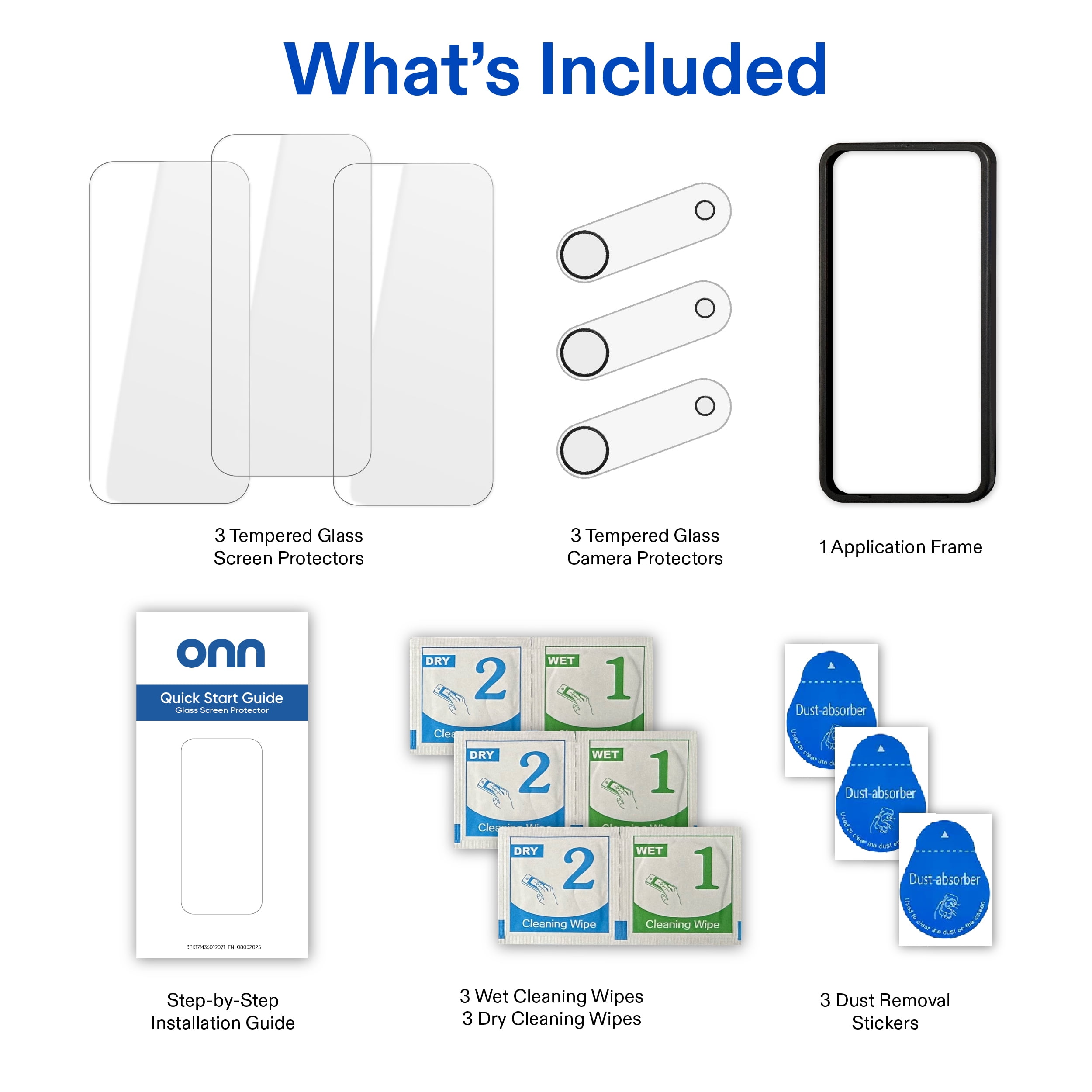 onn iPhone Air 3-Pack Glass Screen Protector with Camera Glass and Easy Installation Frame