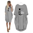 thumbnail image 2 of REDHOTYPE Grande Taille Imprimé Chat Casual Rétro Robe à Manches Longues avec Poches Dessin Animé, 2 of 3