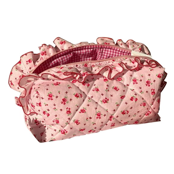 Makeup Bag Floral, Cute Cosmetic Bag, Makeup Organizer, Travel Makeup Pouch, Portable Zipper Toiletry Storage Bag for Women Girls
