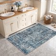 thumbnail image 4 of Wonnitar 3'x5' Vintage Entryway Rug, Washable Small Area Rug for Kitchen Non Slip Stain Resistant, Low Pile Medallion Throw Rug for Bedroom Bathroom Laundry Room, Blue, 4 of 12