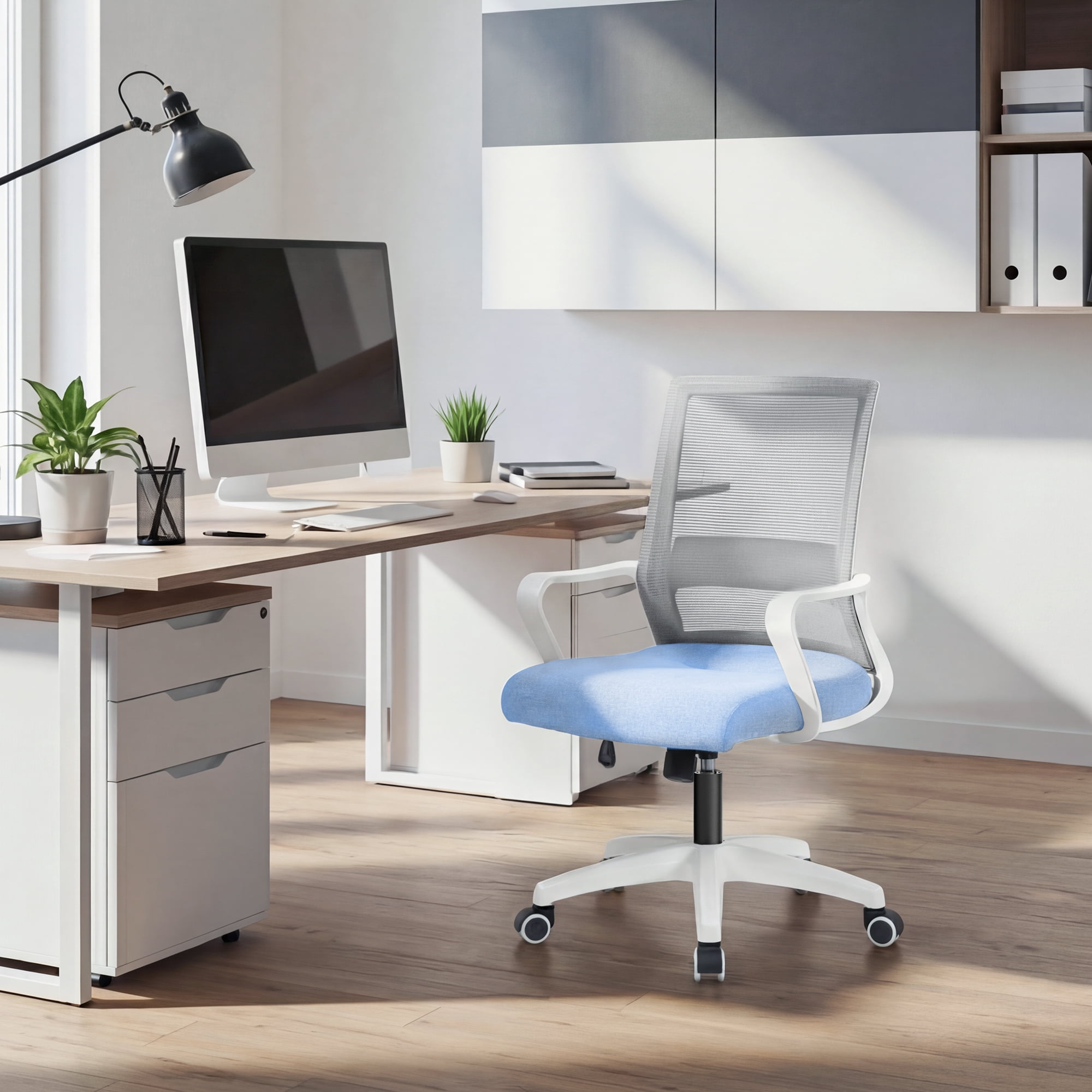 CELTOSS Office Chair, Wide Seat with Ergonomic Lumbar Support, Adjustable Height, Home Office Computer Desk Chair, Blue