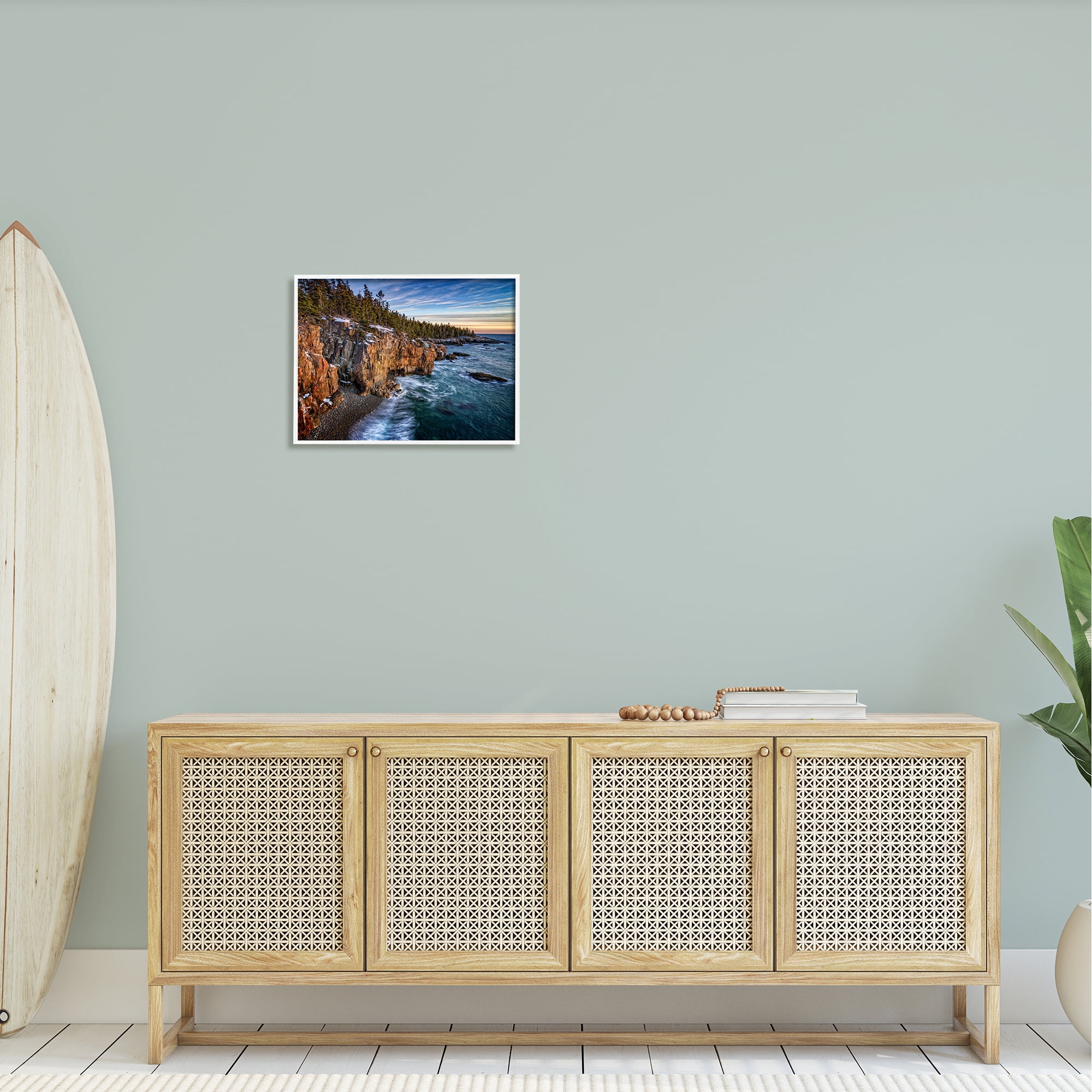 Stupell Snowy Cliffs Ocean Tide Waves Landscape Photography White Framed Art Print Wall Art