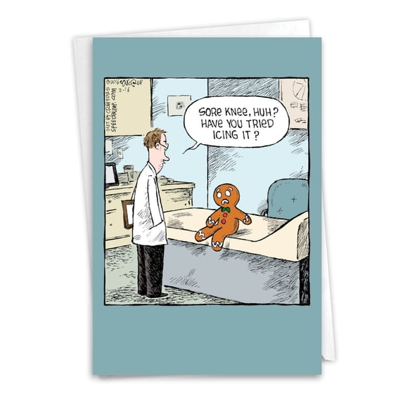 NobleWorks Funny Get Well Greeting Card with 5 x 7 Inch Envelope (1 Card) Sore Gingerbread Man C2609GWG