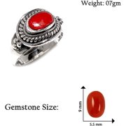 Ethnic Tribal Designer Fashion Ring for Women, Red Coral Gemstone 925 Sterling Silver Tibetan Gypsy Bohemian Boho Fashion Designer Finger Jewelry Handmade By Artisans, Size P1/2