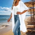 thumbnail image 2 of Women's Lightweight Open Front Knit Cover-Up Cardigan Sweater Vest with Loose Fit Breathable Fabric for Casual Daily Wear Loungewear Travel Beach | CSEONE,White XL, 2 of 9