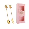 thumbnail image 3 of Cucharas de postre de acero inoxidable, tenedores, cucharas de té multiusos, cubiertos pan de jengibre rosa, 3 of 9