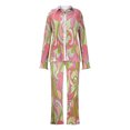 thumbnail image 4 of Women 2 Piece Outfits Casual Long Sleeve Loose Fit Button Down Shirts Blouses Tops Wide Leg Long Pants Sets Loungewear, 4 of 7
