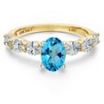 thumbnail image 3 of Gem Stone King 14K Two Tone Gold American Blue Mystic Topaz and Lab Grown Diamond Engagement Ring for Women | 1.90 Cttw | Oval 7X5MM | Gemstone November Birthstone | Size 9, 3 of 6