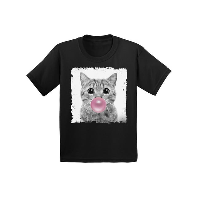 Awkward Styles Funny Cat Blowing Gum Shirt Cat Lovers Lovely Gifts for Kids Funny Animal Youth Shirt Cute Animal Lovers Clothes New Kids T Shirt Gifts for Kids Little Cat Clothing Childrens Outfit