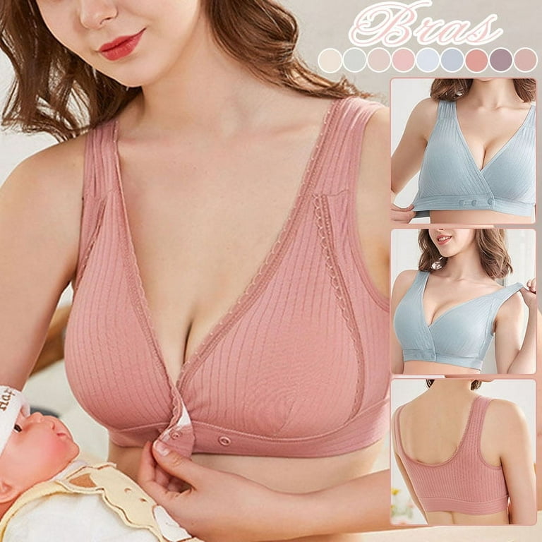 Wirefree Nursing Bra Women's Cotton Breastfeeding Bra with Front Buckle  Pregnancy Breast Sleeps Underwear(Purple,XL) 