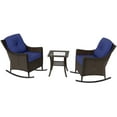 thumbnail image 5 of EAGLE PEAK Azure Bay 3 Pieces Outdoor Wicker Bistro Set, Rocking Chairs with Side Table, Brown Wicker and Blue Cushions, 5 of 10